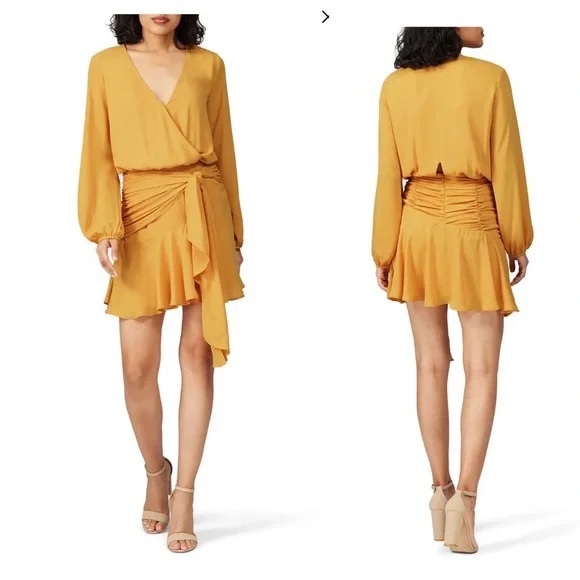 Elegant Yellow Wrap Dress - Picture 1 of 7